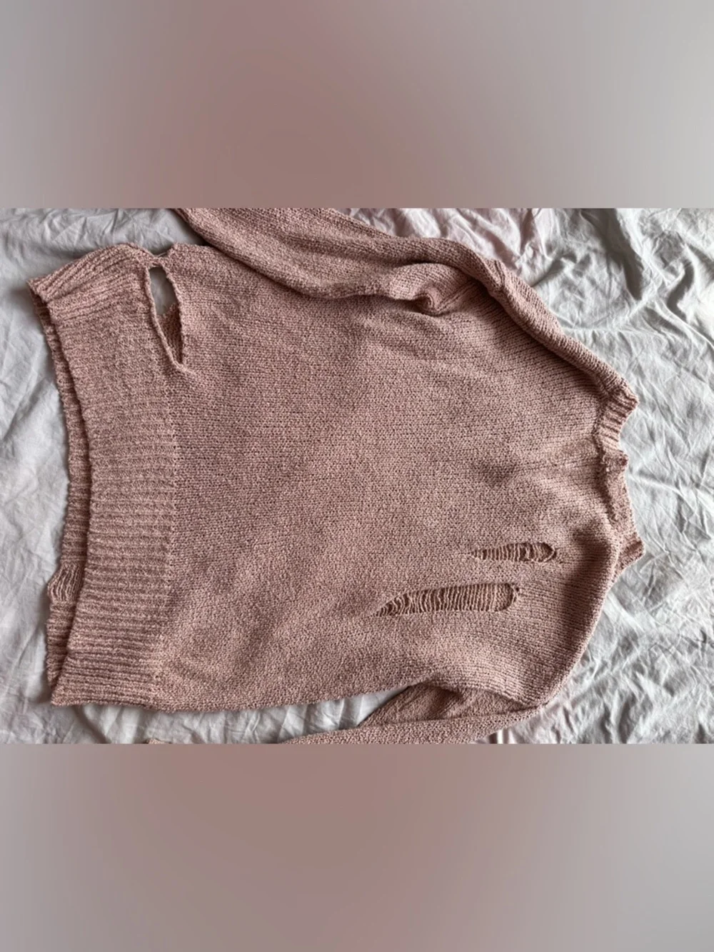 Zara Distressed Knit Sweater Pink Oversized V Neck Size S - Picture 10 of 12